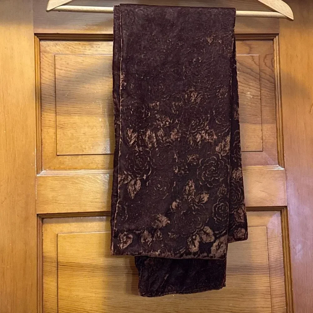 Rust Red Brown Velour Floral Scarf Women’s 8” x 72” Fall Autumn - Picture 3 of 6